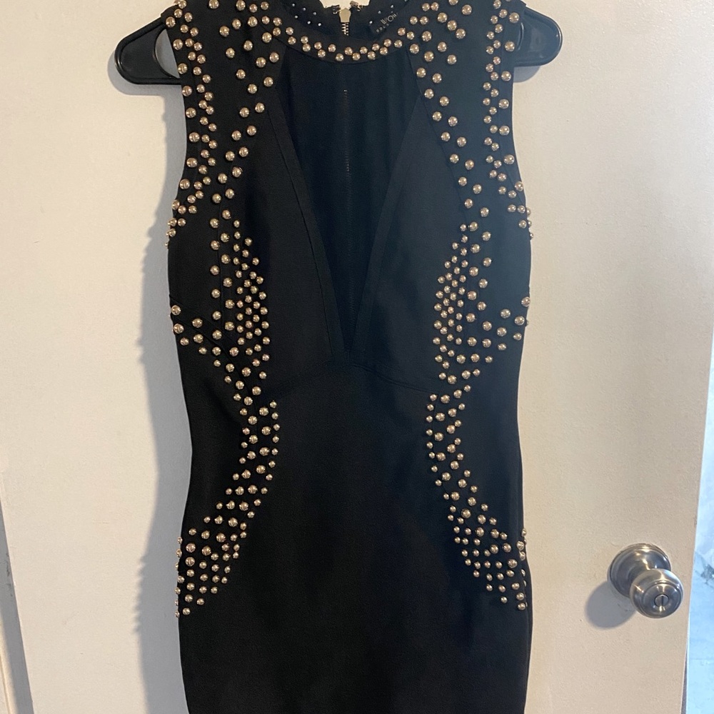Black Bodycon Dress with Gold Hardware